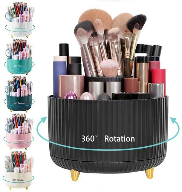 Multifunktionaler 5-Fach Make-up-Pinselhalter mit 360 Grad Drehung, Schreibtisch-Organizer aus Kunststoff in Blau und Weiß - Bild 1