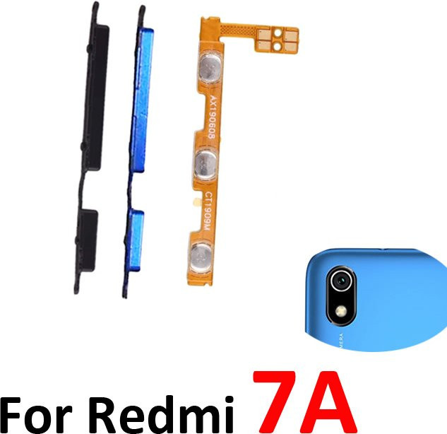 Xiaomi Redmi 7A Reparaturset für Ein/Aus- und Lautstärketasten mit externen Tasten und internem Flexkabel in Schwarz und Blau - Bild 1
