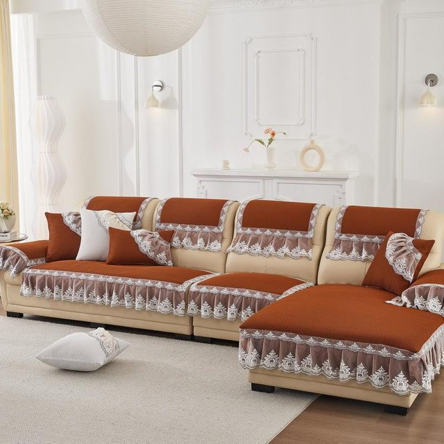 Leder Sofakissen Set mit Rückenlehnenbezug und Skirt in minimalistischem Europäischem Stil, atmungsaktiv und rutschfest, B/T/H: 55 x 55 x 15 cm - Bild 1