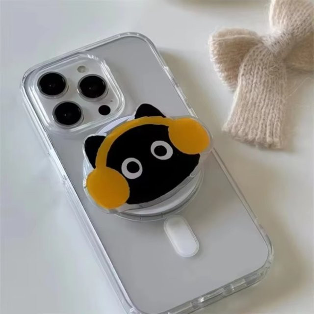 Muzisn Magnetischer Handyhalter Schwarze Katze MagSafe-kompatibel ausziehbarer Tischständer für iPhone und Samsung - Bild 1