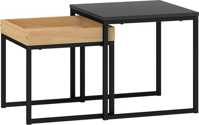 HOMCOM 2er-Set Couchtisch Eckiger Beistelltisch für dein Wohnzimmer in Schwarz mit Eichenholzmaserung - Bild 1