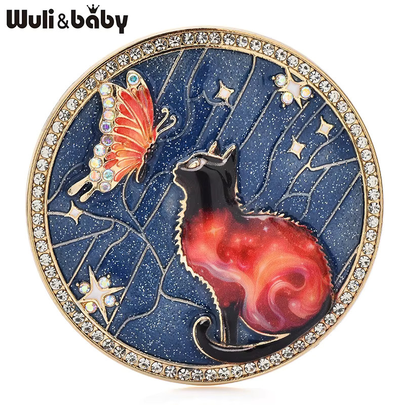 Wuli&baby Brosche, Schmetterling und Katze, Legierung, Emaille, Damen - Bild 1