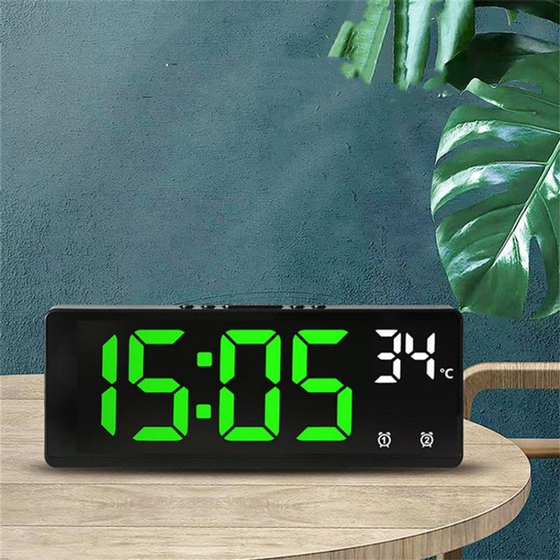 Digitaler Wecker mit Sprachsteuerung und Thermometer in Schwarz, LED Tischuhr mit Dual Alarm, Schlummerfunktion und Nachtmodus - Bild 1