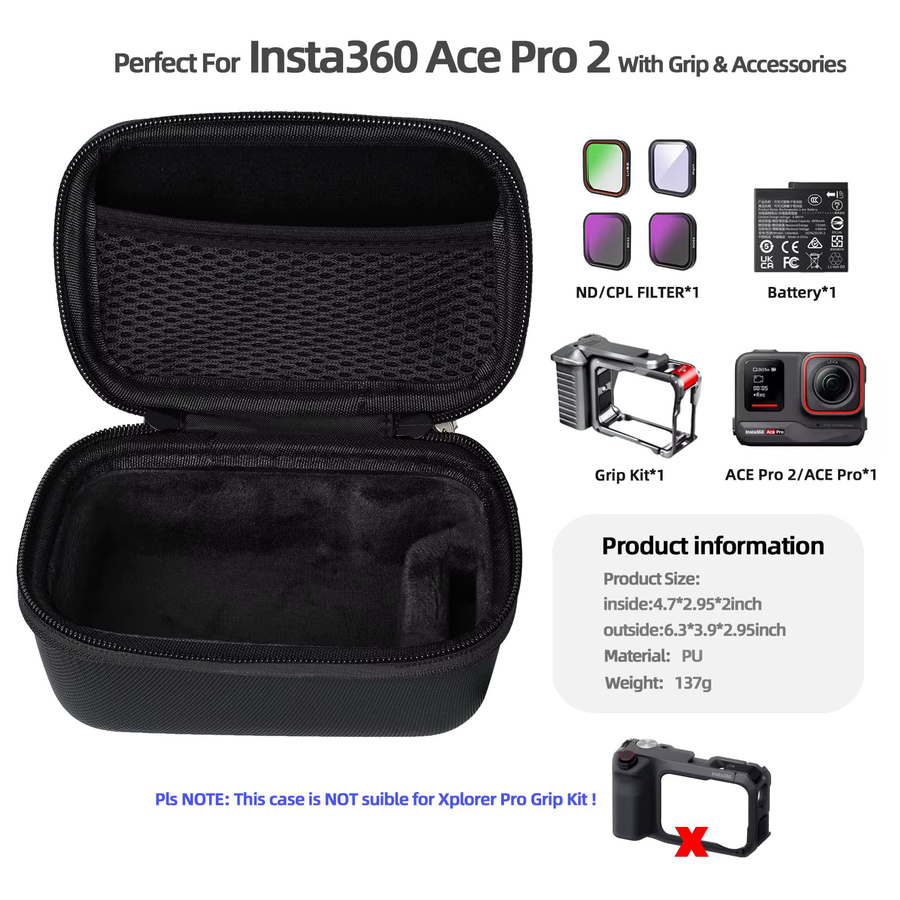 Insta360 Schutzhülle für Ace Pro und Ace Pro 2, wasserdicht und stoßfest, inklusive separatem Batteriefach und robuster Aufbewahrungsbox, Schwarz - Bild 2