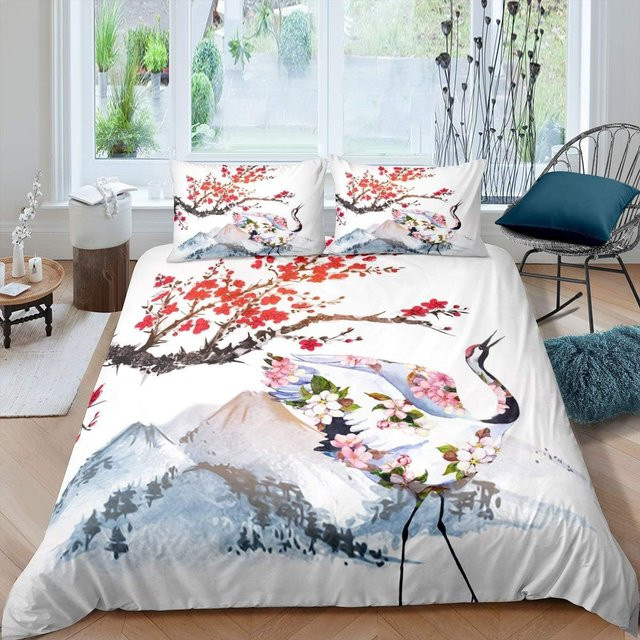 Flylo Bettwäsche-Set Kirschblüten im japanischen Stil, Rosa und Weiß, 3-teilig, B/H: 200 x 230 cm - Bild 1