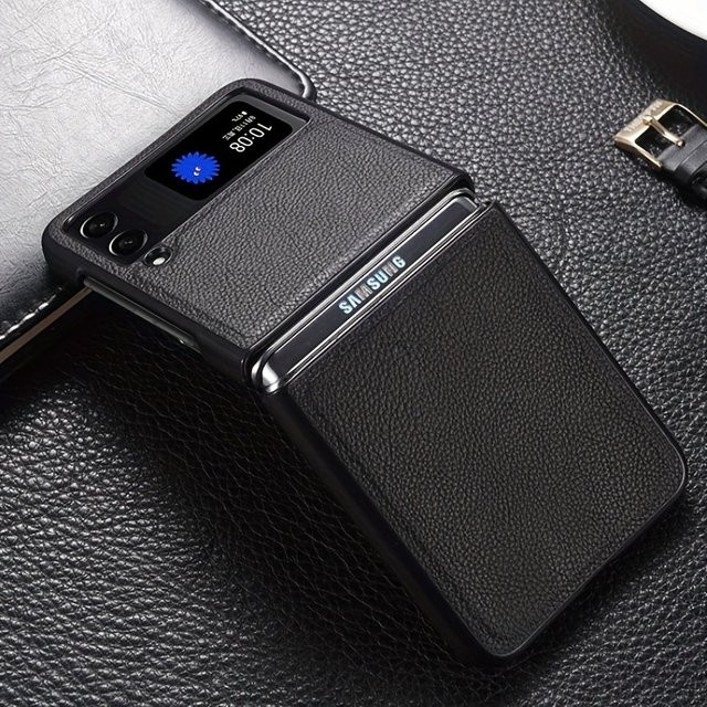 Samsung Galaxy Z Flip Schutzhülle im Business-Style mit Retro Litchi-Textur, stoßfest und dünn, Farben: Schwarz oder Braun - Bild 1