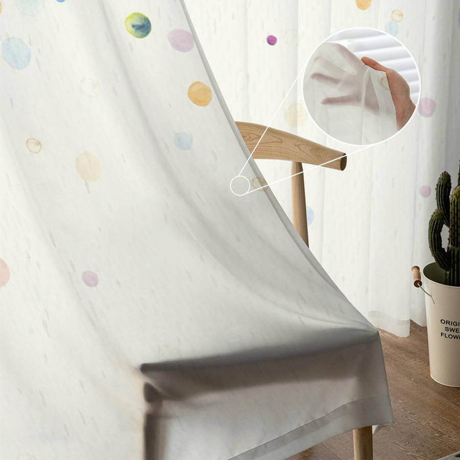 Modernes Transparentes Voile Tüll Vorhang mit Aquarell Blasen und Punkten von Your Warm Home, Bunt, Breite: 135 cm, Höhe: 114 cm - Bild 2