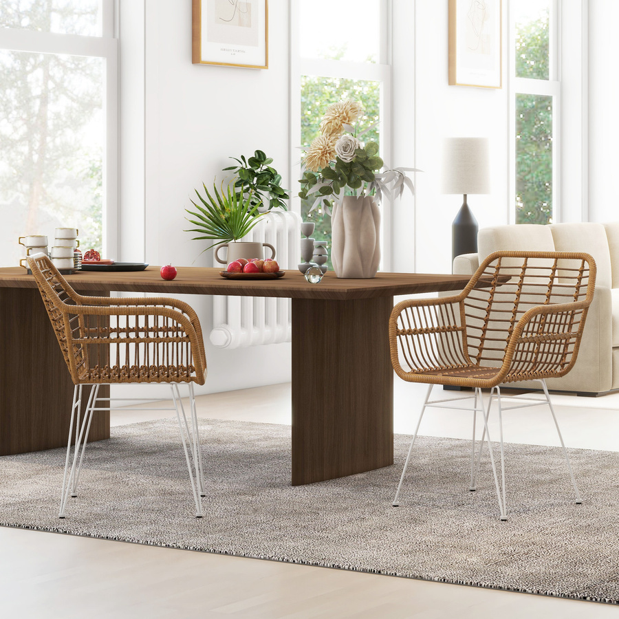 HOMCOM 2er Set Rattan Esszimmerstühle im Boho-Stil mit Stahlbeinen, Farbe: Natur, B/T/H: 56 x 60 x 79 cm - Bild 2