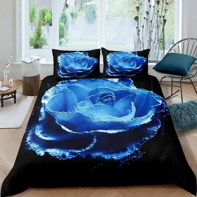 Lodestar Bettwäsche-Set mit blauem Blumenmuster aus Mikrofaser, bestehend aus Bettbezug und Kissenbezug, B/H: 135 x 200 cm - Bild 1