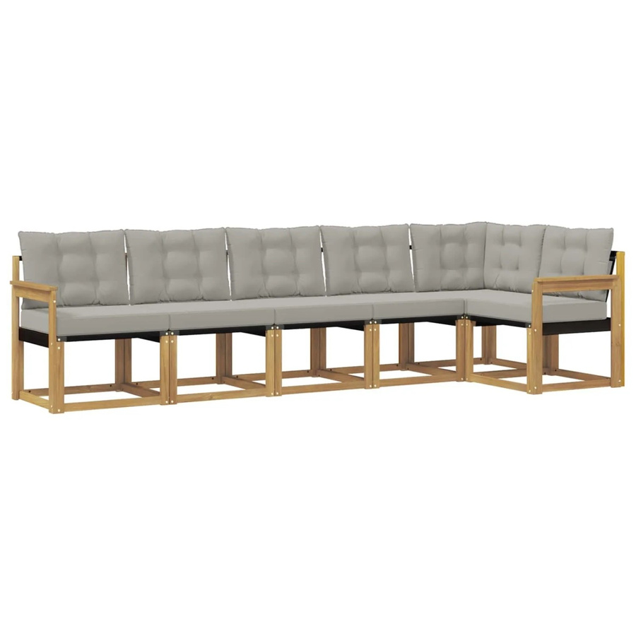 vidaXL Outdoor-Sofagarnitur 6-teilig in L-Form aus Akazienholz und Textilene mit Kissen in Weiß und Hellgrau - Bild 2