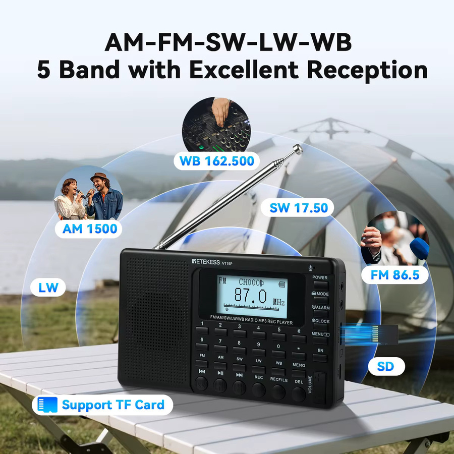 RETEKESS V115 Digitales Radio mit Recorder Funktion in Schwarz für lokalen Empfang und Interviewaufnahmen - Bild 1