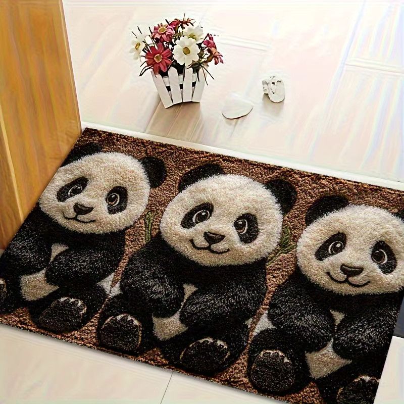 Dreiteiliges Badezimmerteppich-Set von VIKAMA aus Kaschmirimitat mit Panda-Muster, schnelltrocknend - Bild 4