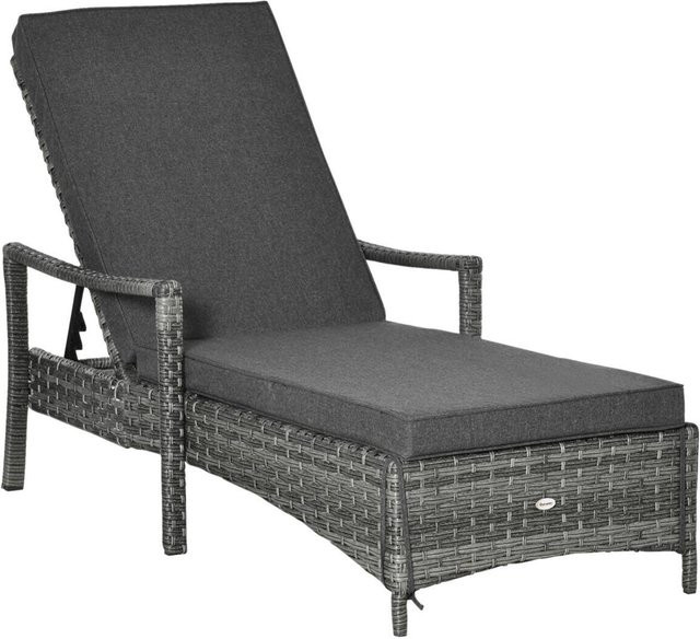 Outsunny Gartenliege grau mit verstellbarer Kopfstütze und Armlehnen, B/H/L: 62,5 x 192 x 52,5 cm - Bild 1