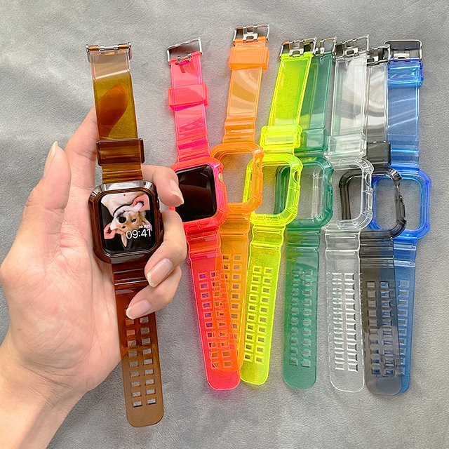 CAOWTAN Transparentes Armband und Hülle für Apple Watch Series 11 10 9 8 7 6 SE, Farbe: Transparent - Bild 1