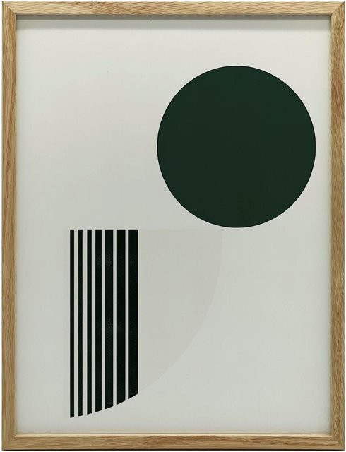 Abstrakter Grüner Kreis Wandbild von iKable in Grün und Weiß mit goldenem Aluminiumrahmen, Breite: 50 cm, Höhe: 70 cm - Bild 1