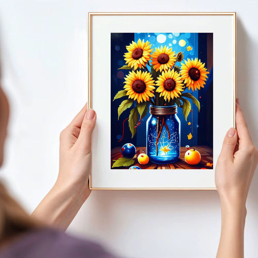 HUACAN 5D Diamantmalerei Set Sonnenblumen im Glas, Multicolour Bastelset mit runden Edelsteinen - Bild 3