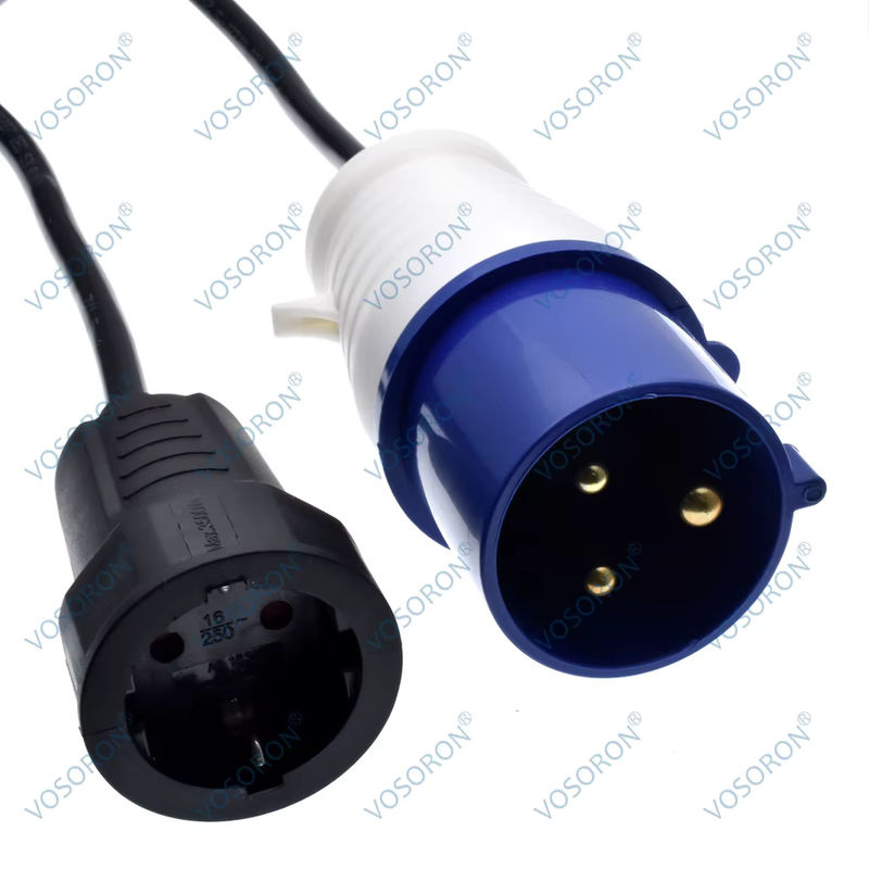 VOSORON Adapter von IEC 60309 332P6/316P6 auf Schuko CEE7/7 Steckdose, IP44, Blau, Kabellänge: 1 m - Bild 3