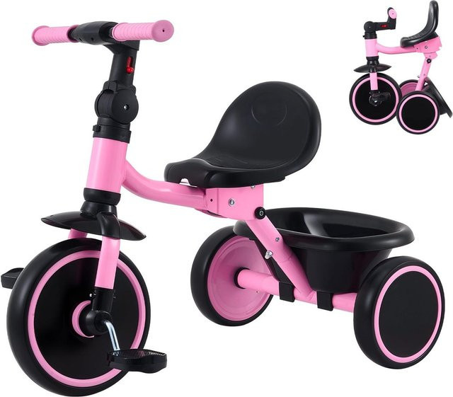 Faltbares Kleinkind-Dreirad von Buying Solutions, MB für 2-5-Jährige mit verstellbarem Sitz und Stauraum, Kohlenstoffstahl-Rahmen, Pink + Black - Bild 1