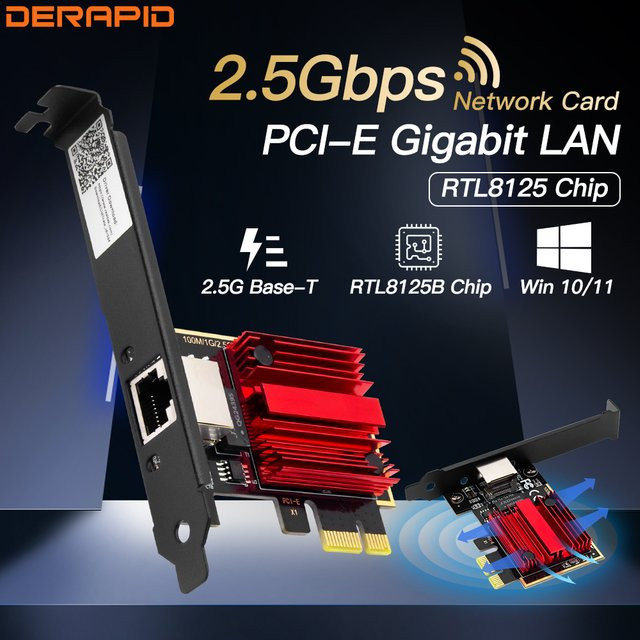 DERAPID 2,5G PCIe zu RJ45 Netzwerkadapter RTL8125B 100/1000/2500Mbps Gigabit Ethernet LAN Controller für PC Windows 10/11 - Bild 1