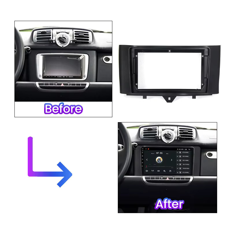Navifly 2DIN Multimedia Autoradio mit 9 Zoll Display für Benz Smart Fortwo 2013-2017 inklusive Armaturenbrett Rahmen und Canbus in Schwarz - Bild 3