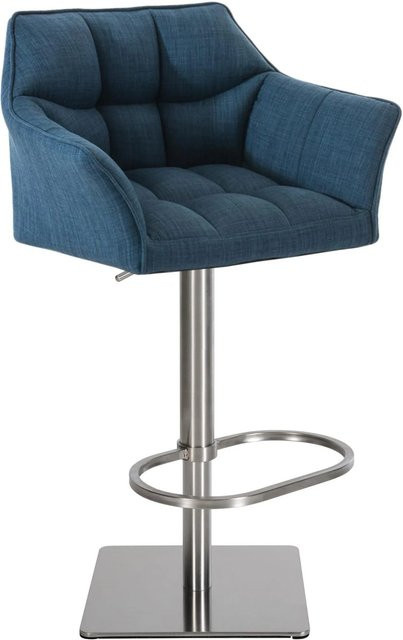DELUKE Barhocker SIHAR Barstuhl aus Stoff in Blau mit Lehne, höhenverstellbar und drehbar, B/T/H: 64 x 45 x 88 cm - Bild 1