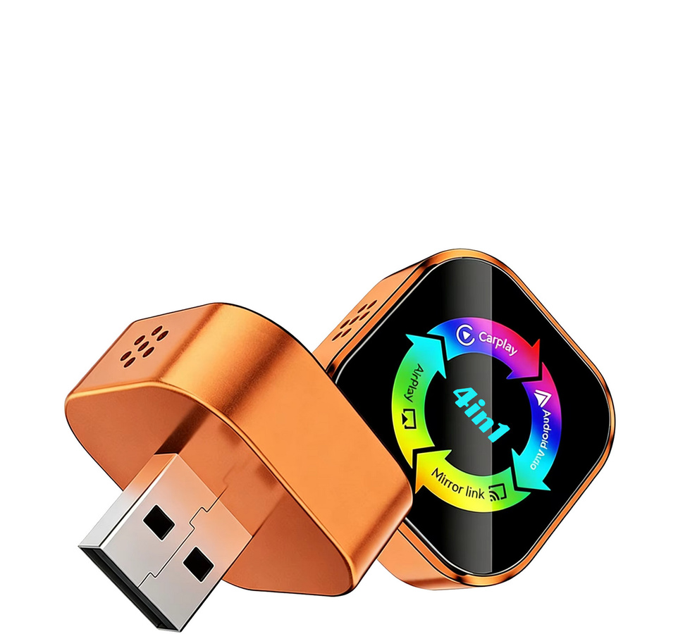 NUOYING 4-in-1 Kabelloser Carplay-Adapter mit Android Auto, Airplay und Mirror Link in Orange - Bild 3