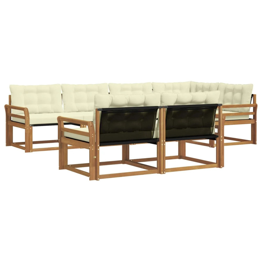 vidaXL Outdoor-Sofagarnitur 7-teilig L-Form aus Akazienholz mit Textilene und Kissen in Natur und Beige - Bild 2