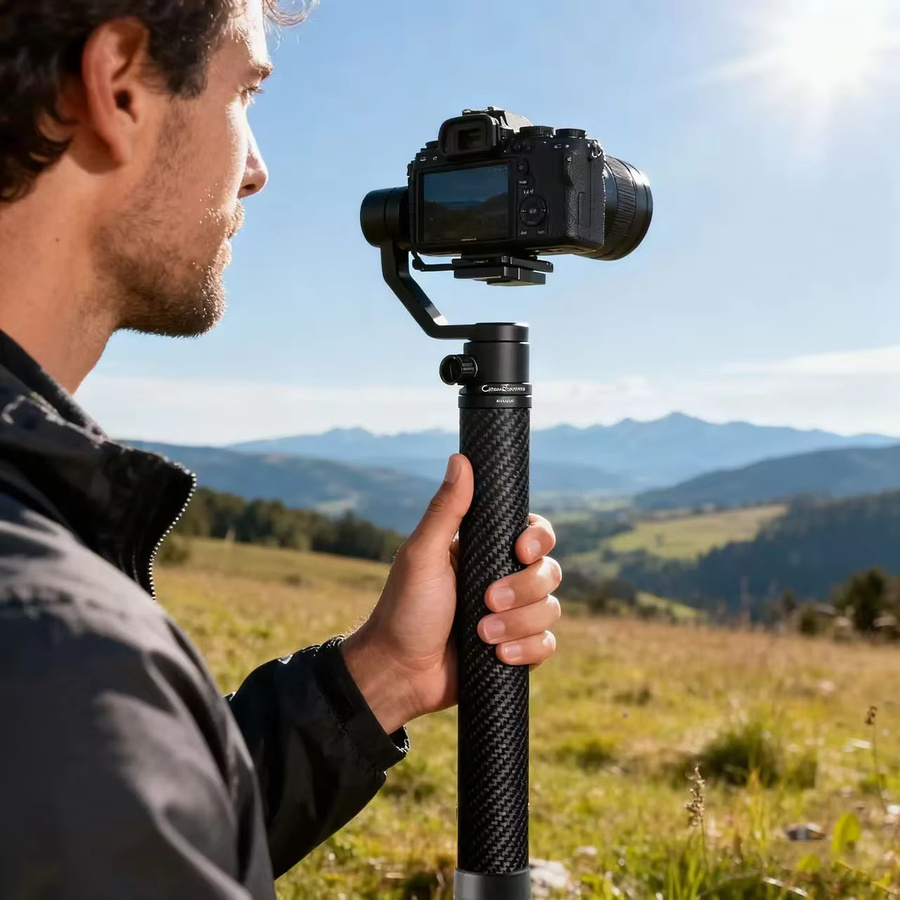 DJI Kohlefaser-Verlängerungsstange für Gimbal und Kamera in Schwarz mit 1/4-Zoll-Schraubanschluss oben und 1/4-auf-3/8-Zoll-Adapter unten - Bild 3