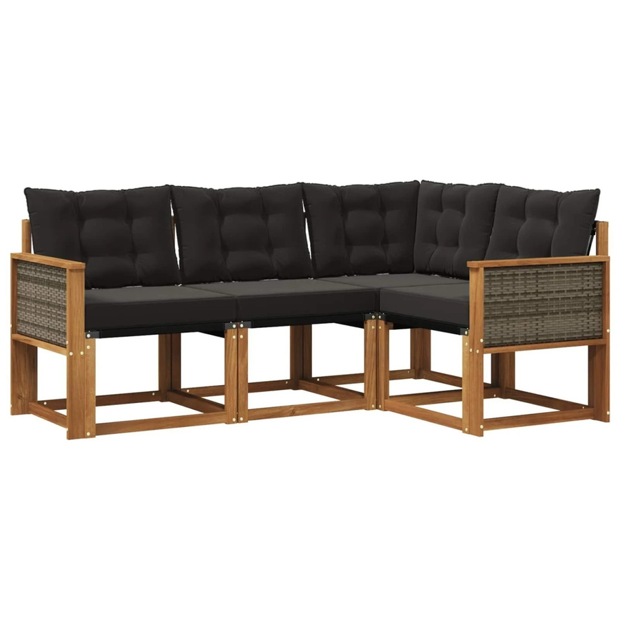 vidaXL Outdoor-Sofagarnitur L-Form aus massivem Akazienholz mit Textilene und Kissen, Schwarz/Natur - Bild 2