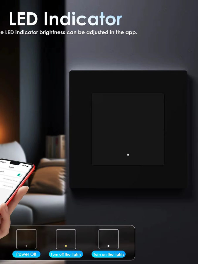 BSEED Zigbee Click Smart Lichtschalter mit 2-Wege-Funktion, 1/2/3/4 Gang, Kunststoffrahmen in Schwarz - Bild 3
