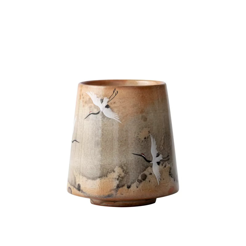 Elegante Jianzhan Teetasse aus Porzellan mit Porzellankranich-Motiv in Braun - Bild 3