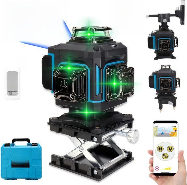 KEZERS 4D 360 Grad Laser-Nivelliergerät mit 16 Linien, Farbe Grün/Schwarz, inklusive 4000mAh Li-Ion Akku und Fernbedienung, Modell KL4D-03G - Bild 1