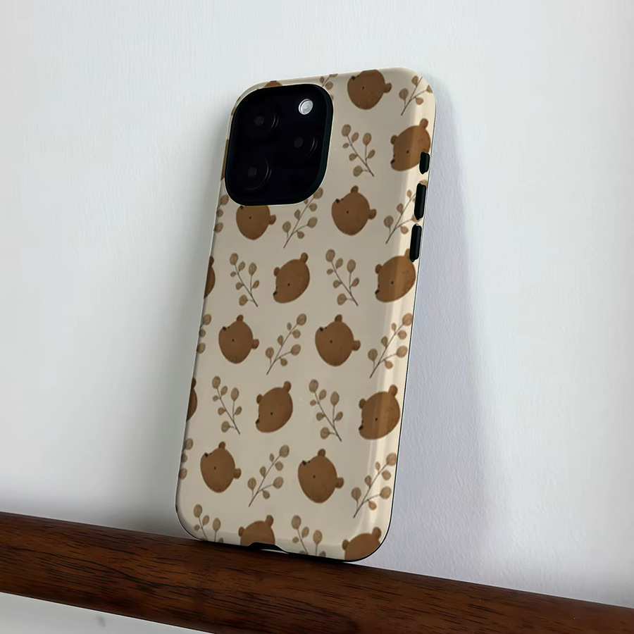 CaseLumi Matte Bumper MagSafe Hülle für iPhone 17 16 15 14 13 Pro Max mit Bären- und Blätter-Print in Beige - Bild 3