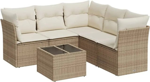 vidaXL 6-tlg Garten-Sofagarnitur aus Poly-Rattan in Beige mit Tisch und Polsterkissen - Bild 1