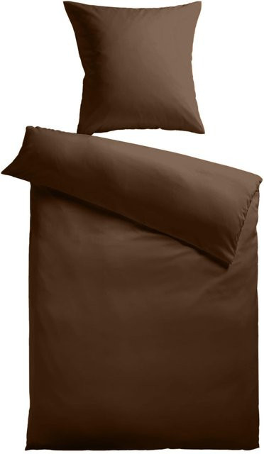 Kinzler Baumwoll-Satin Bettwäsche Uni Braun, B/T/H: 135 x 200 cm und 80 x 80 cm - Bild 1