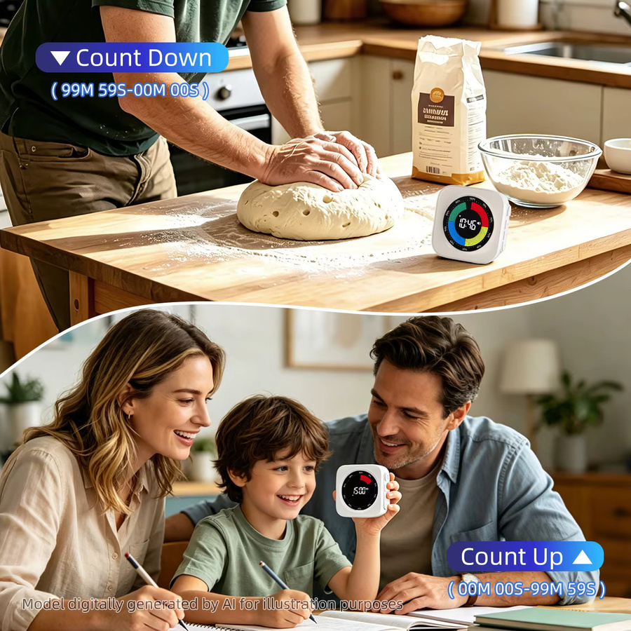 NOKLEAD Digitaler visueller Timer in Weiß mit Countdown und Aufwärtszählung, stufenweise Dimmung und einstellbarer Lautstärke für Büro, Klassenzimmer und Arbeit - Bild 4