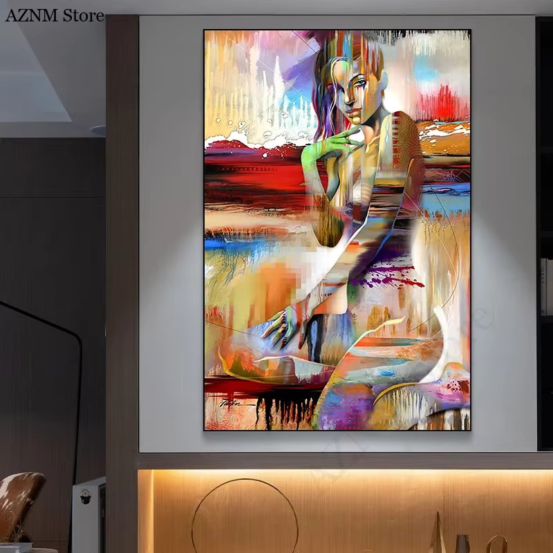 Potdemiel Abstrakte Leinwandmalerei Weibliche Figur als moderne Wandkunst in Multicolour - Bild 2