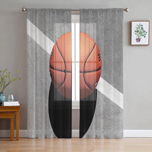 Transparente Tüllvorhänge von A Family Of Home Textiles mit Basketball-Sport-Motiv in Grau, Breite: 135 cm, Höhe: 114 cm - Bild 1