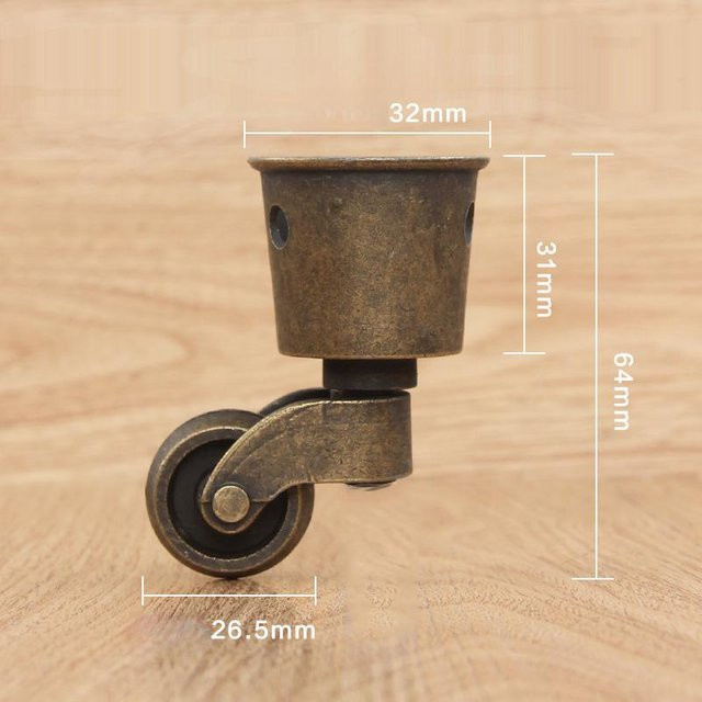 4 Stück robuste Möbelrollen rund in Orange und Gold mit gebürstetem Finish für Schrank, Klavier, Tisch oder Stuhl - Bild 1