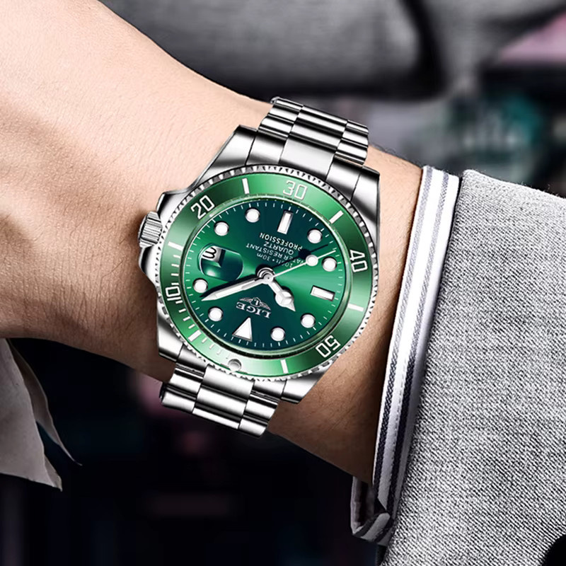 Lige Armbanduhr, Quarz, Edelstahl, Grün, 30 ATM, Herren - Bild 5