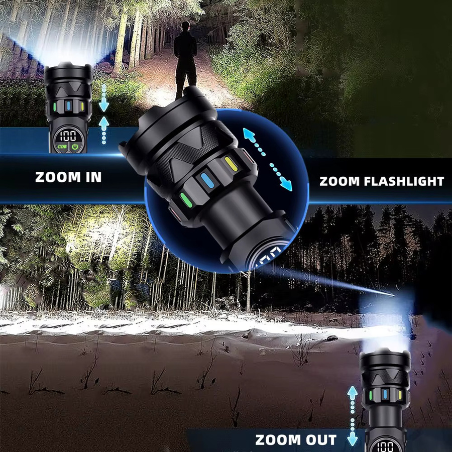 Alonefire LED Hochleistungs-Taschenlampe mit 5000 Lumen, USB wiederaufladbar, Schwarz, Aluminium - Bild 2
