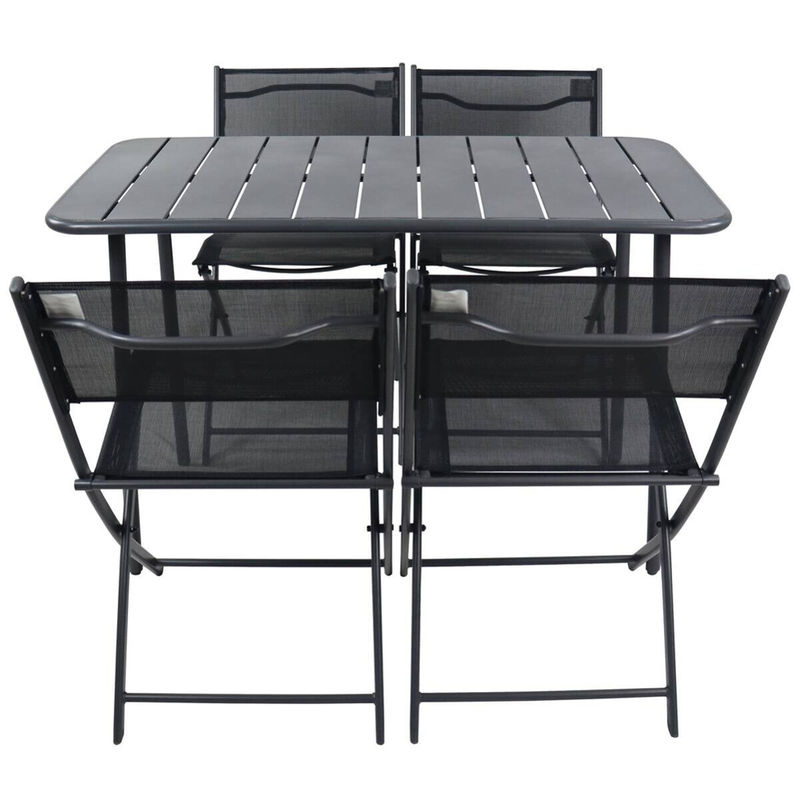 VCM 5-teiliges Balkonmöbel Set Sumila in Schwarz aus Metall und Textilene mit Gartentisch und 4 Klappstühlen, Tisch B: 110 cm, T: 55 cm - Bild 3