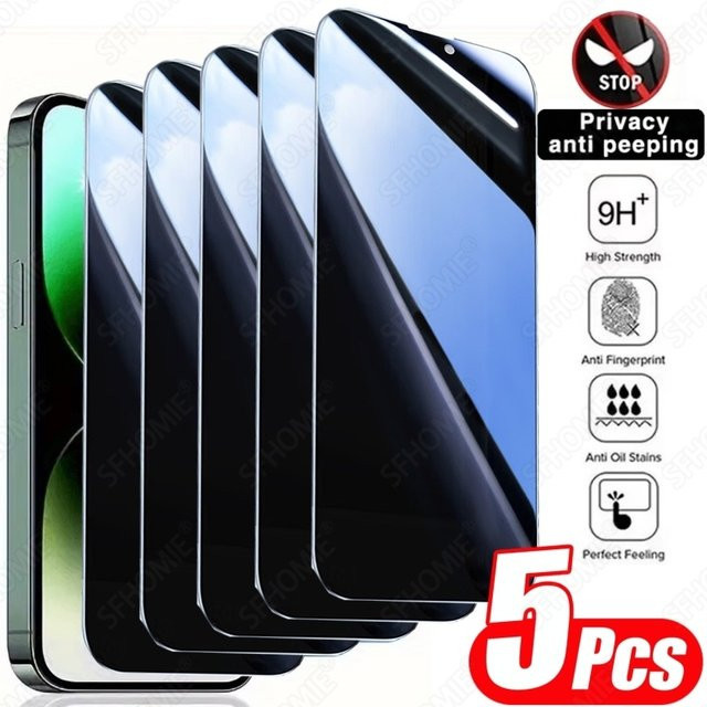 SFHOMIE 5er Pack Anti-Spy Privatsphäre Panzerglas Display Schutzfolie für iPhone 11 bis iPhone 17 Pro Max, transparent - Bild 1
