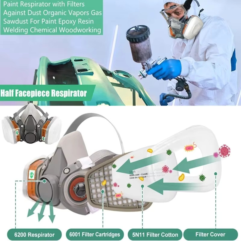 Dolphin Protect 8-in-1 Atemschutzmaske mit Schutzbrille, halbmaske für Staub und Gas in Grau - Bild 3