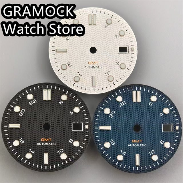 GRAMOCK Zifferblatt, 31 mm, schwarz, weiß, blau, grün leuchtend, Datumsfenster - Bild 1