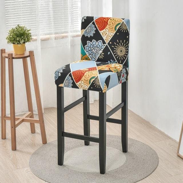 Elastischer Barhocker-Sitzbezug mit Grafikprint in Multicolour, waschbarer Stuhlschutz aus Spandex für Esszimmer und Küche - Bild 1