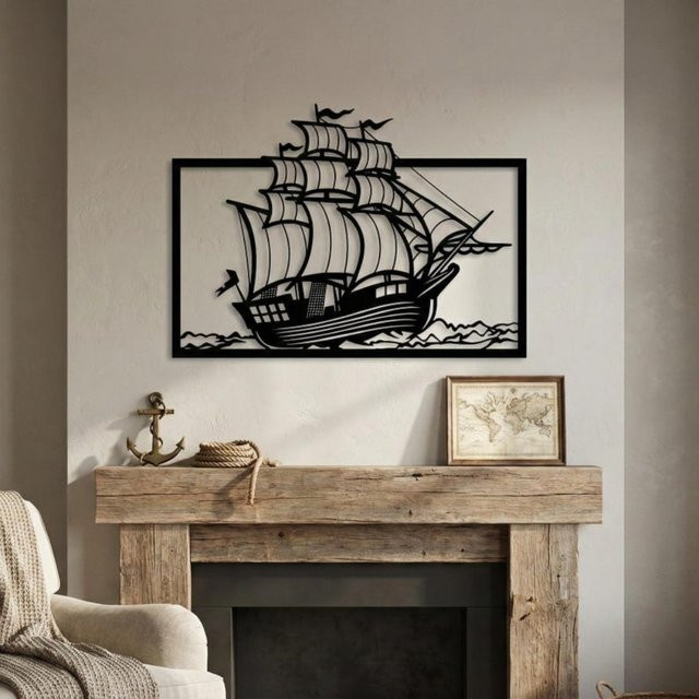 CIFBUY Metall-Segelboot Wandkunst in Schwarz als maritime Dekoration für dein Zuhause - Bild 1