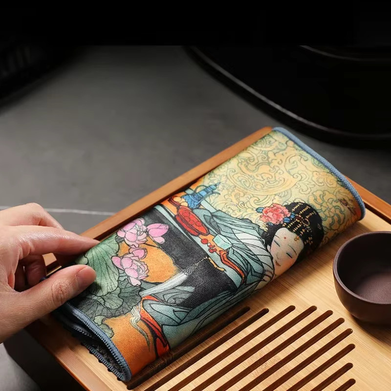 Antikes chinesisches Wildledertuch in Multicolor für die Kung Fu Teezeremonie und Tischreinigung - Bild 3