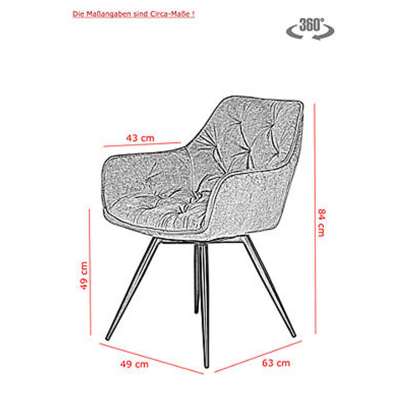 2er Set Stühle Hela Florentina in Anthrazit mit Samtvelour und Metallgestell im Vintage-Design, B/H/T: 49 x 84 x 63 cm - Bild 2
