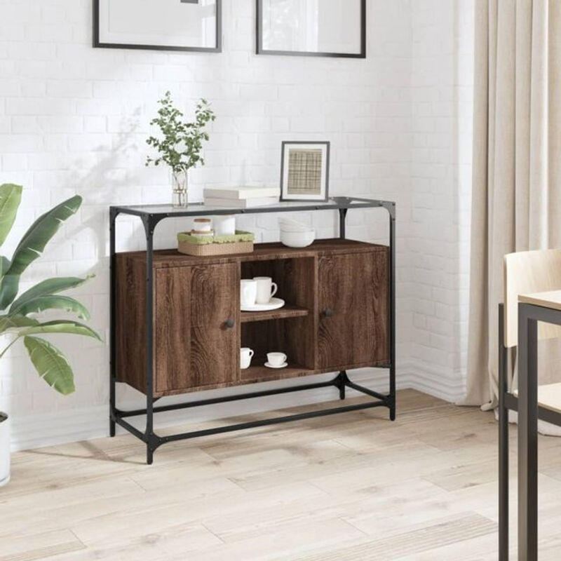 Vidaxl Sideboard in Braun Eiche mit Glasplatte im Industrial Design, B/T/H: 98 x 35 x 81 cm - Bild 1